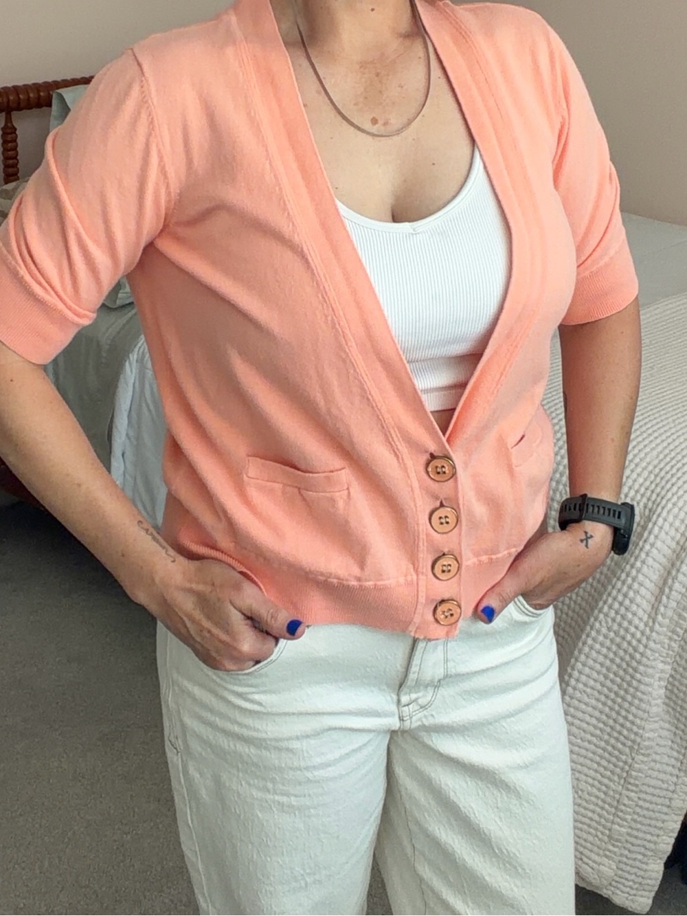 Hampshire Studio Peach Button-Front Summer Cardigan